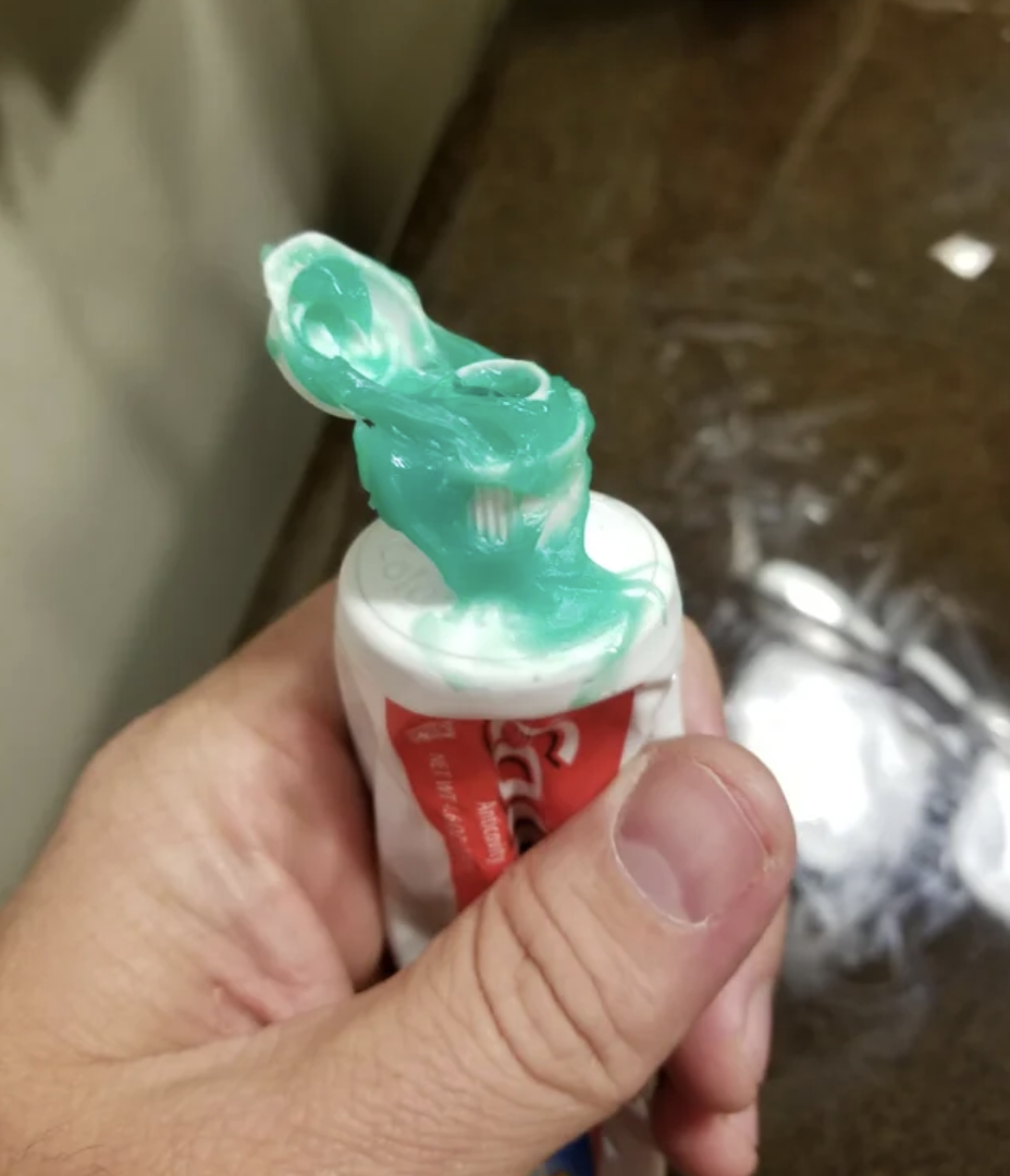 toothpaste covering the opening