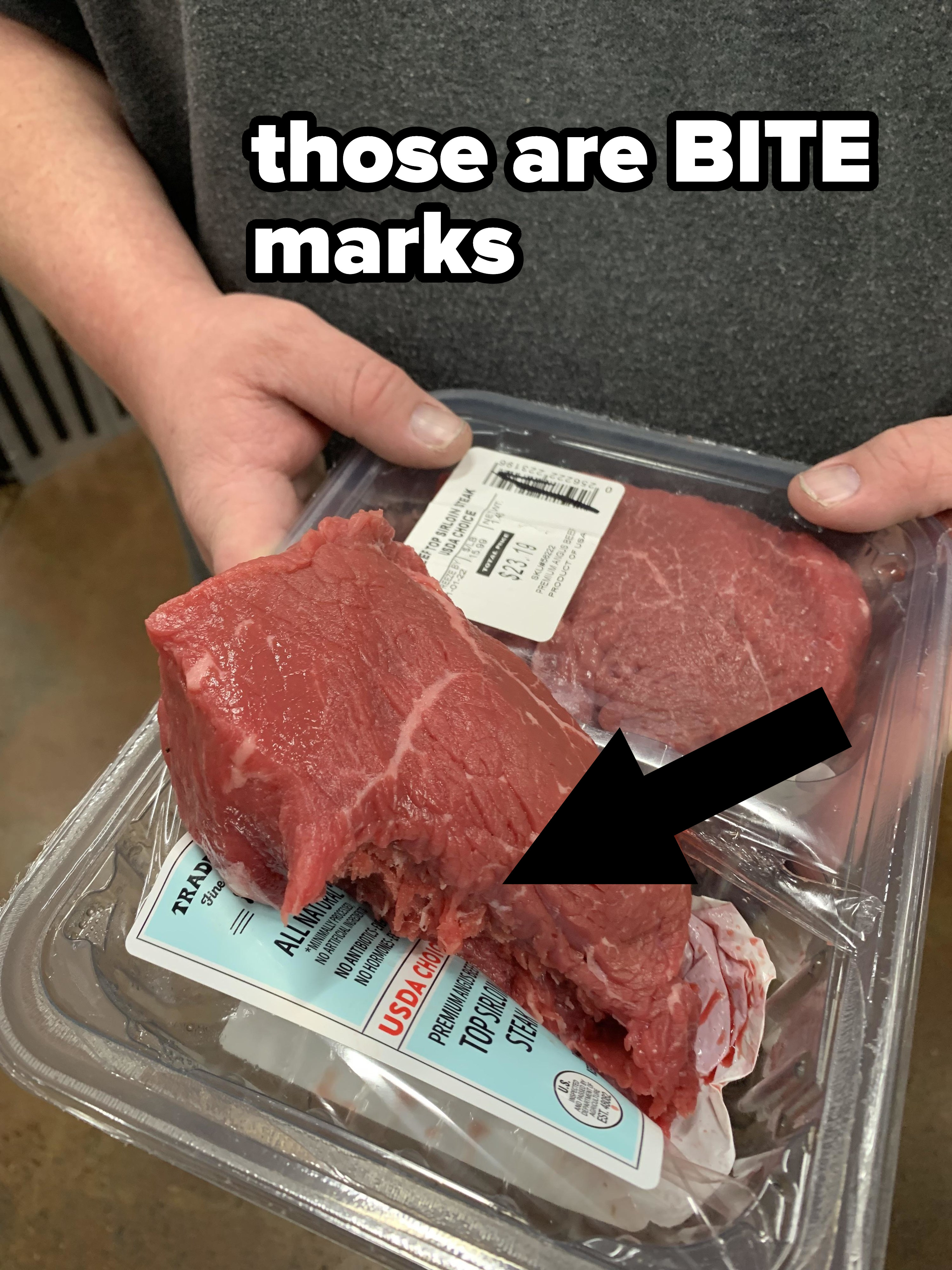 Raw meat with bite marks