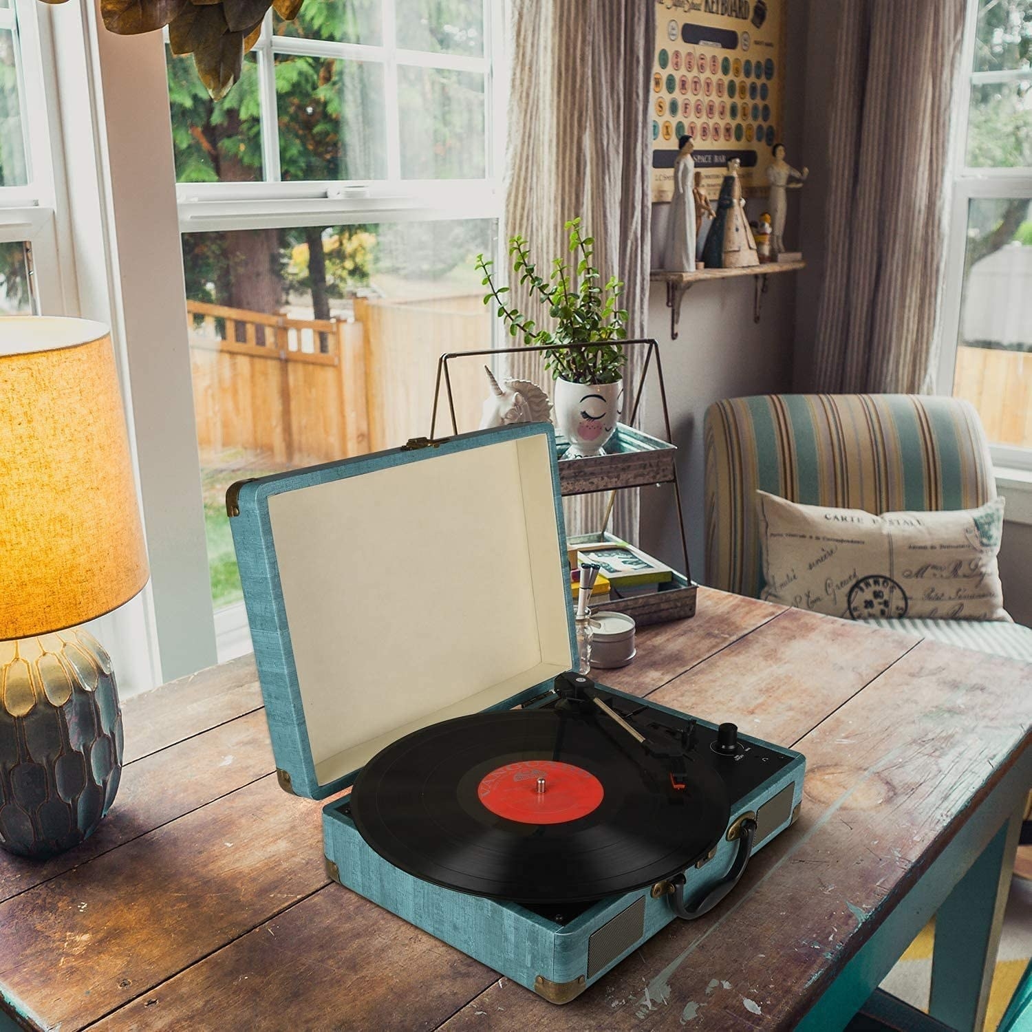the record player on a table