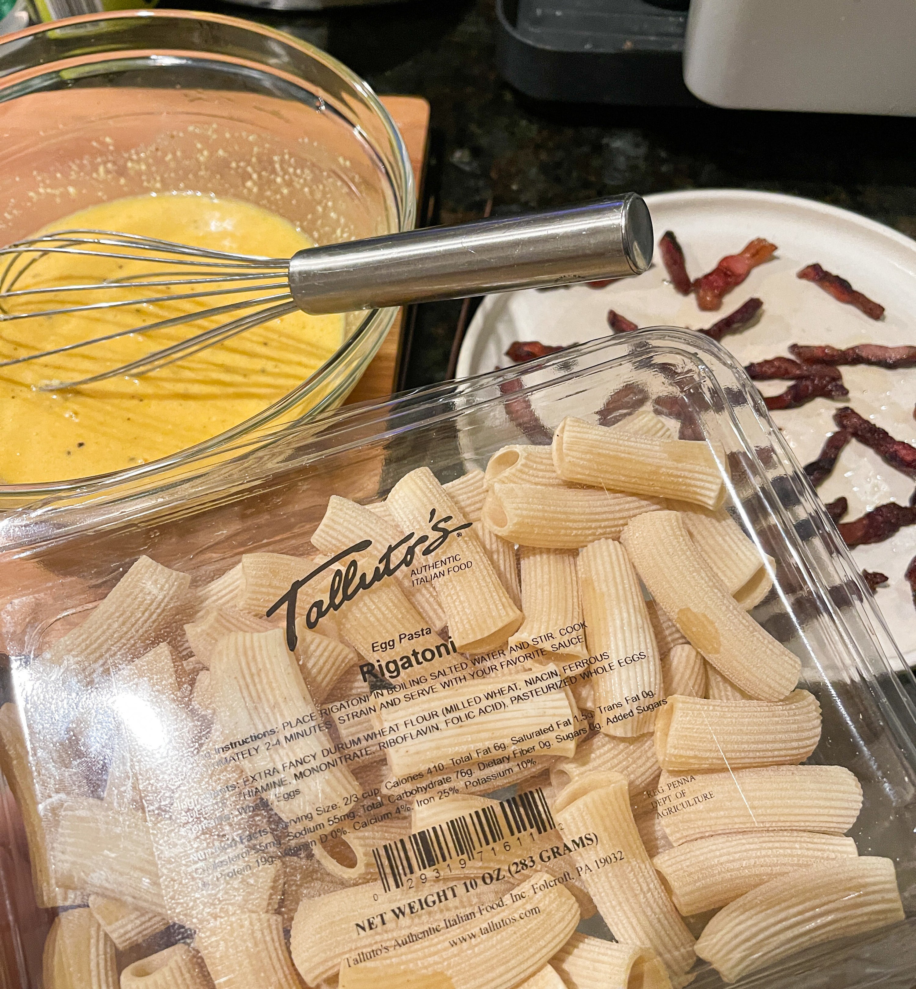 plastic container of store-bought uncooked rigatoni