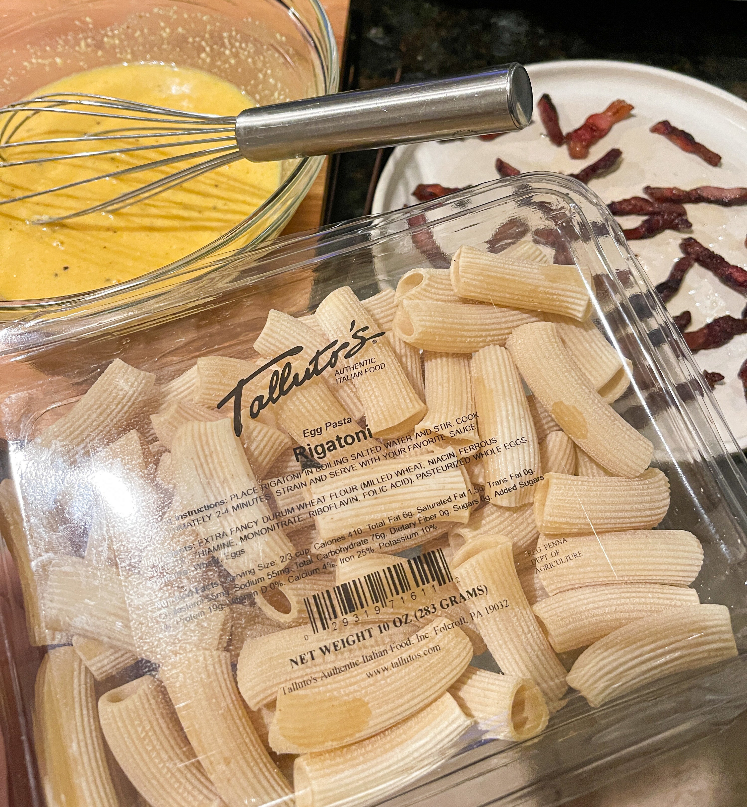 plastic container of store-bought uncooked rigatoni