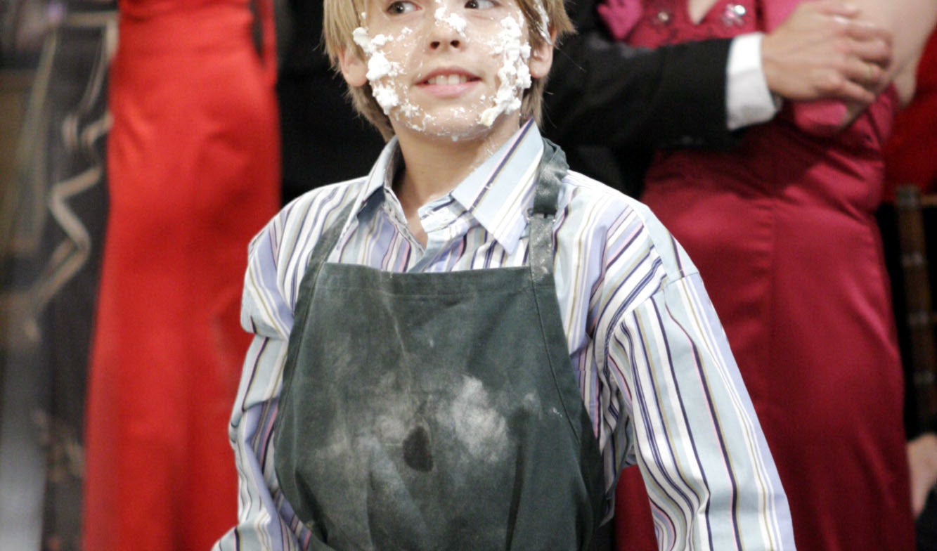 Cody Martin with pie on his face