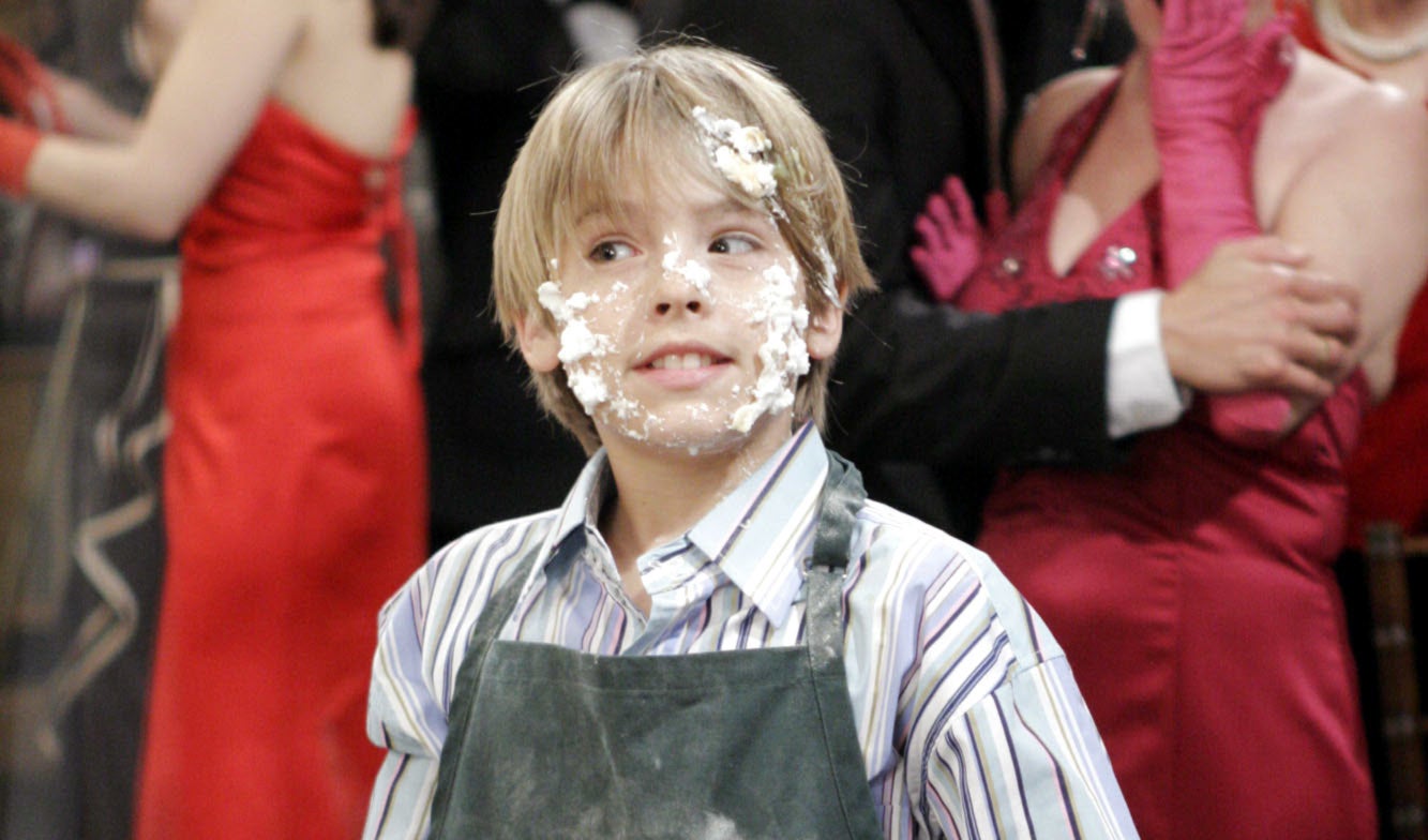 Cody Martin with pie on his face