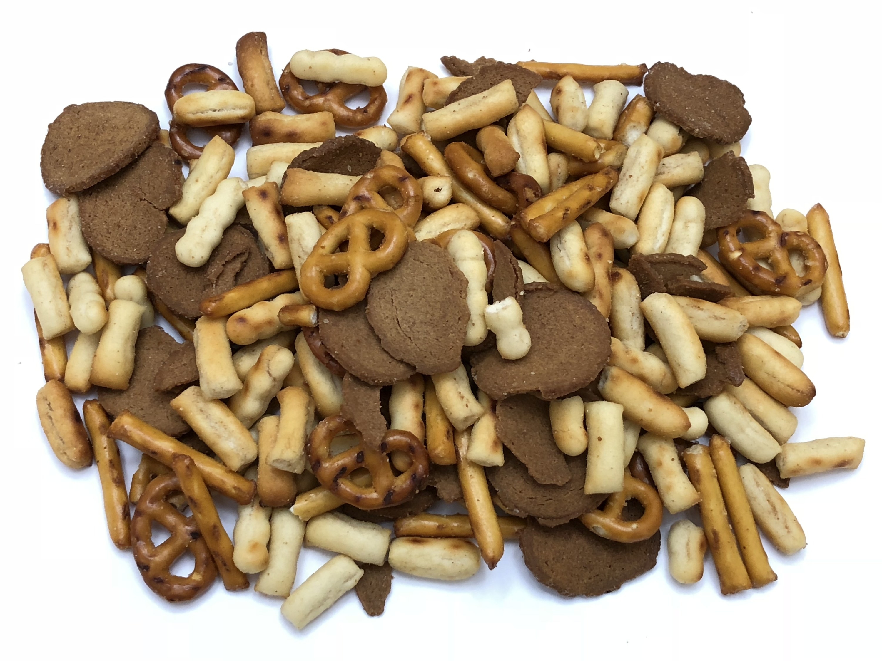 Mixed chips, pretzels, and bread sticks in snack mix