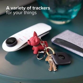 a tile tracker on a keychain and a tile tracker on a remote