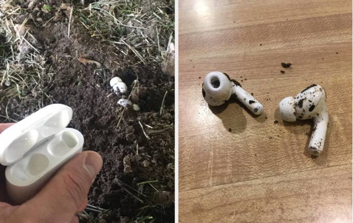airpods found outside in the dirt