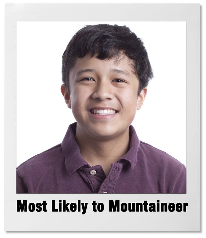 yearbook photo with text &#x27;most likely to mountaineer&#x27;