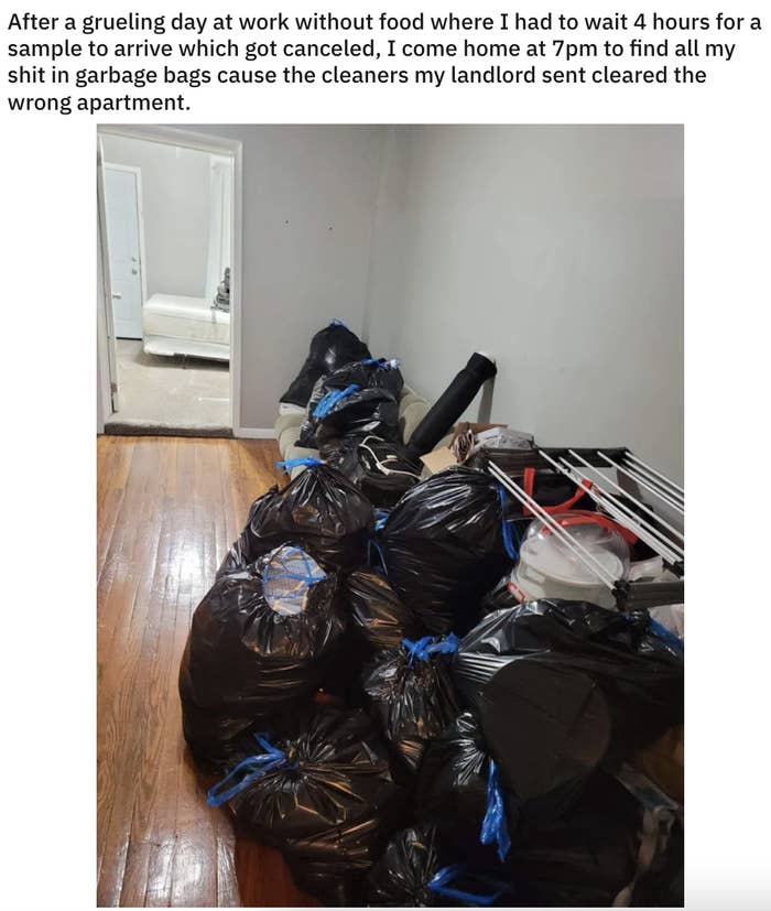 garbage bags full of the apartment items