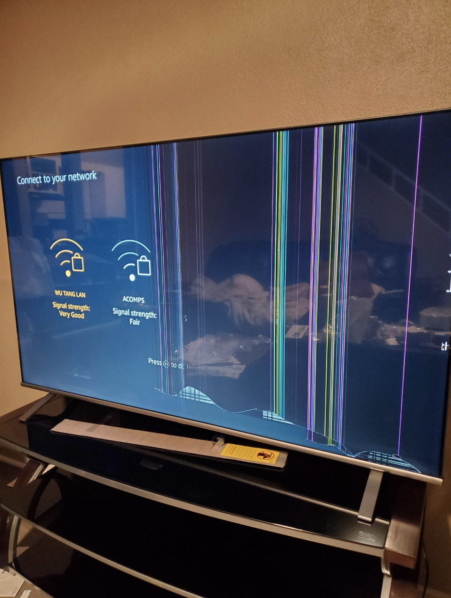 Half of the screen is covered with wavy lines of different colors