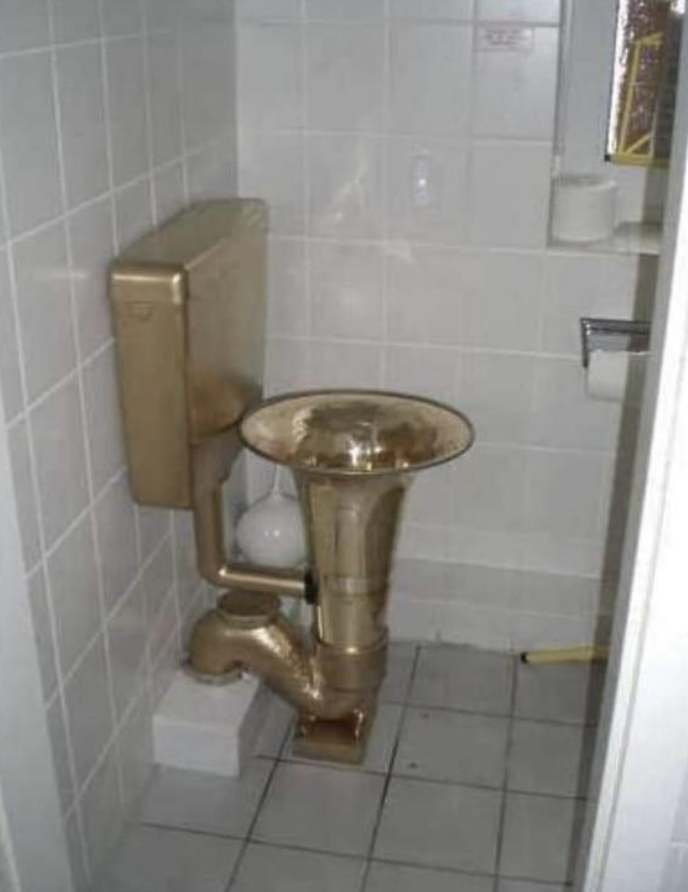 A toilet with a horn