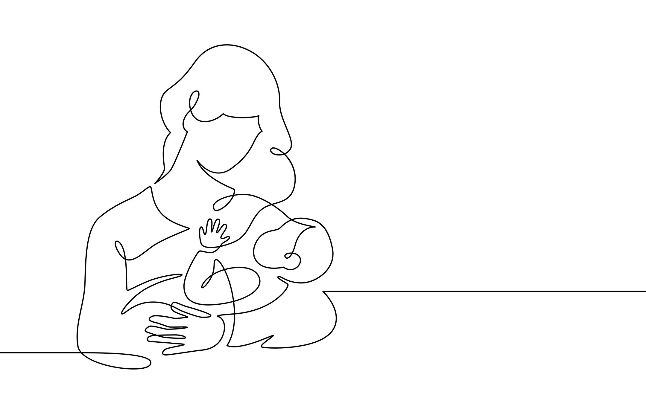 Line drawing of a mother holding a baby