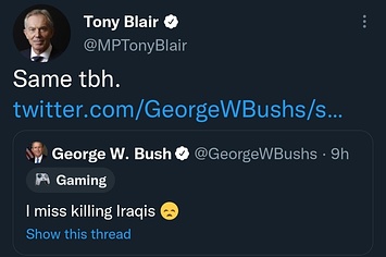 Satire account @GeorgeWBushs and @MPTonyBlair got suspended for parodying political figures.