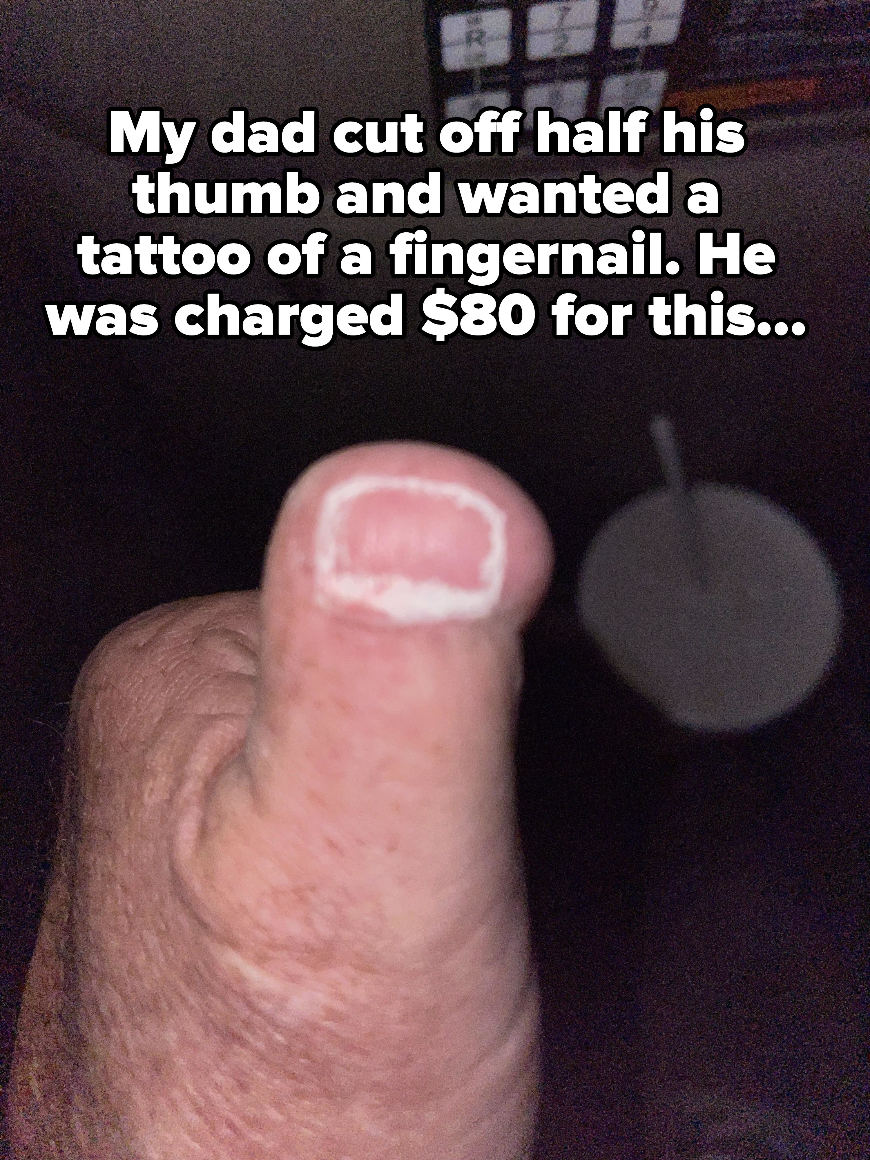 A thumb with just the white outline of a nail drawn on it