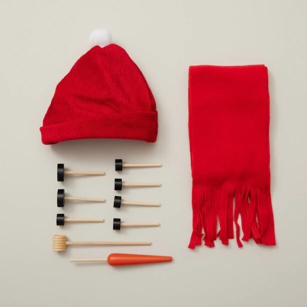 the contents of the snowman kit laid out on a plain surface