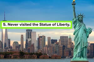 The Statue of Liberty stands in the New York harbor