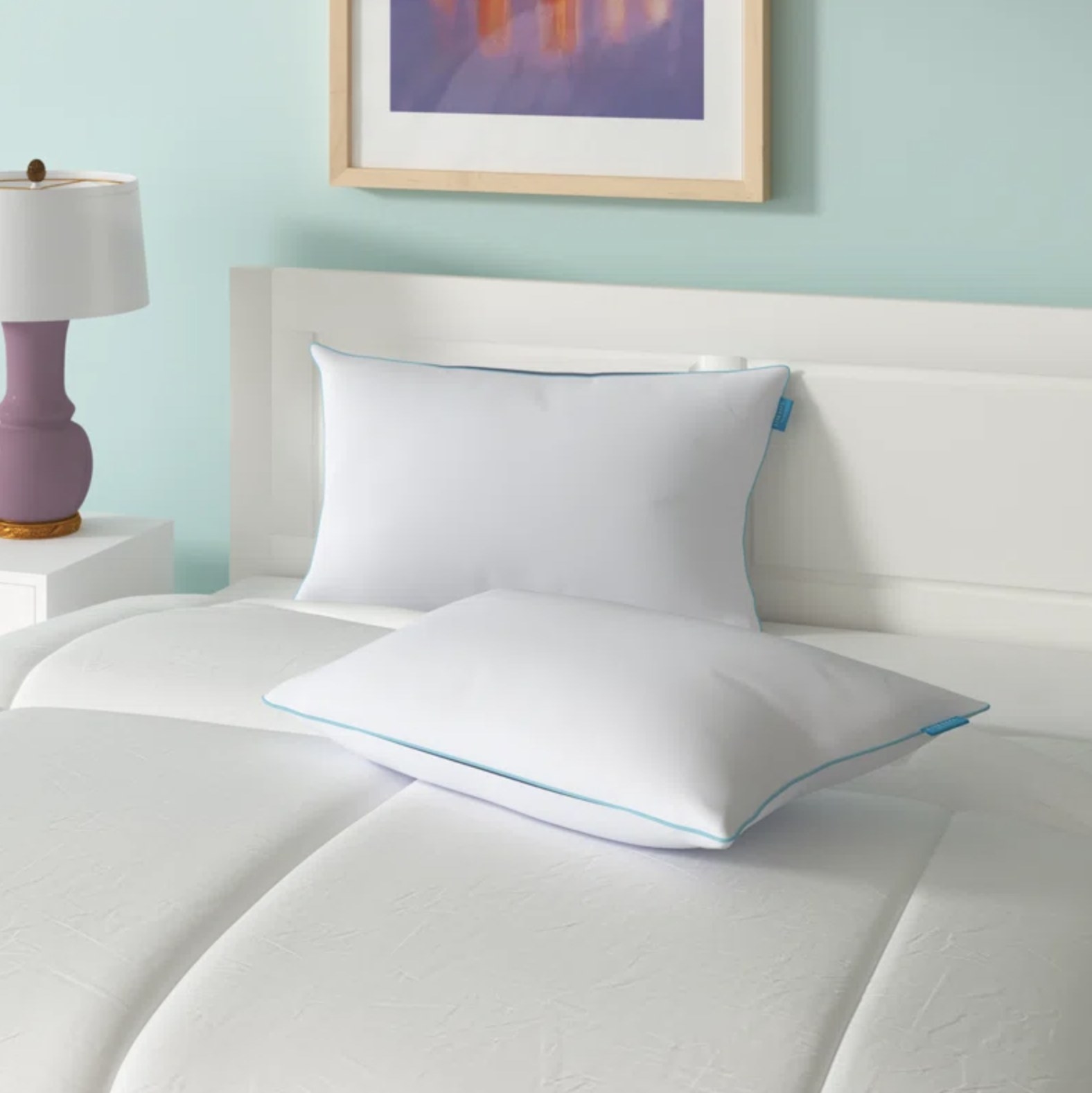 memory foam cooling pillows on a mattress