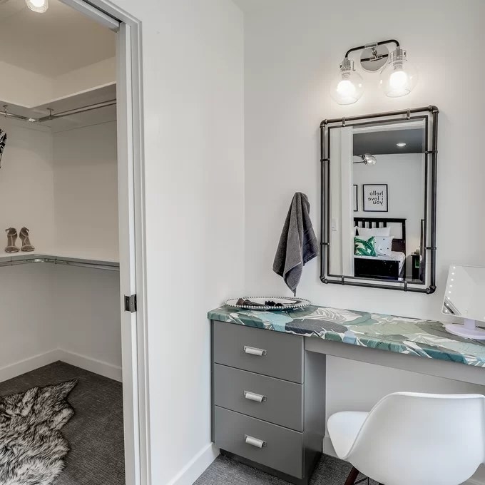 Reviewer image of mirror above gray vanity