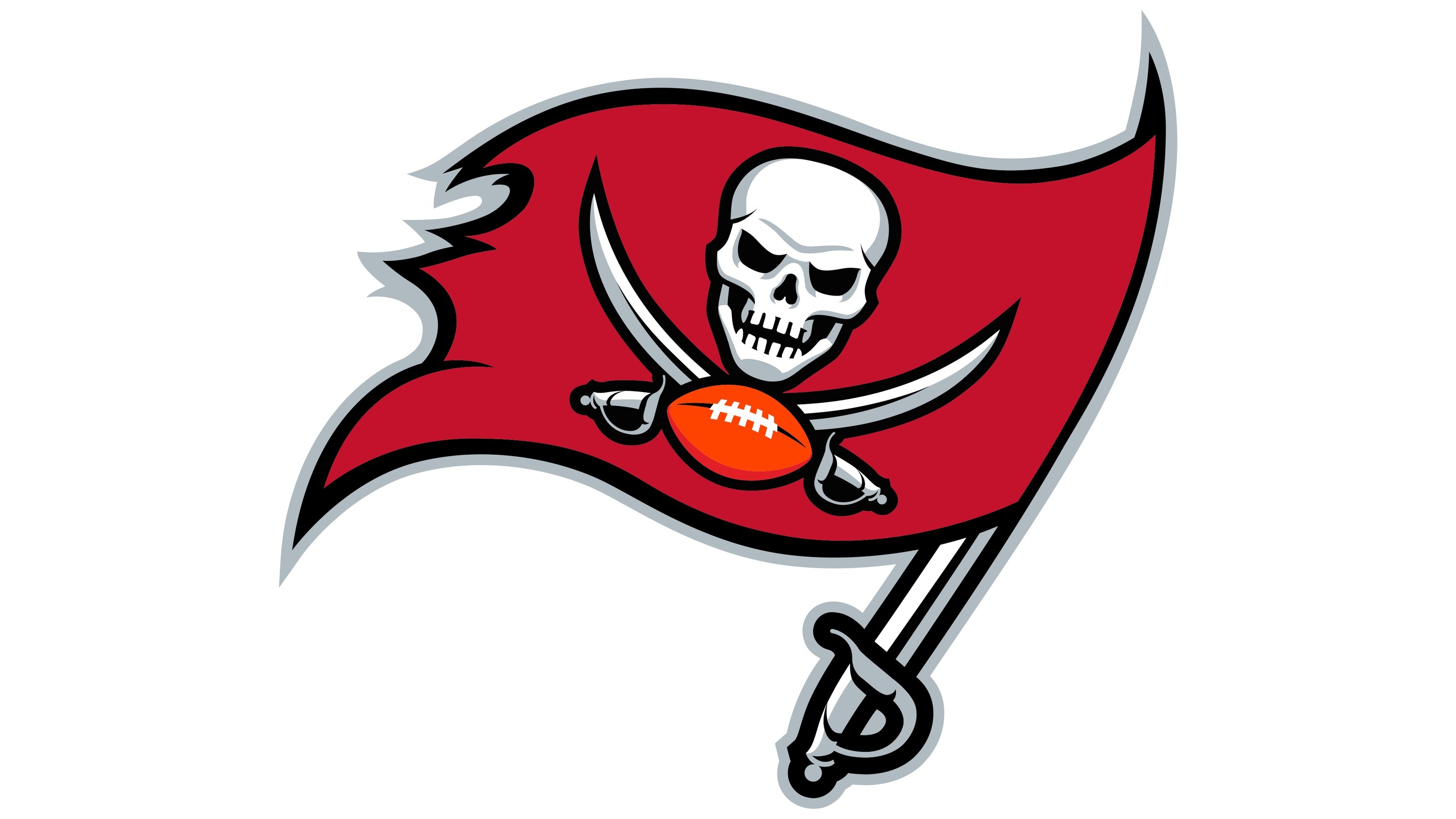a drawing of a flag, slightly tattered, with another drawing of a skull on it. the crossbones are two swords surrounding a football