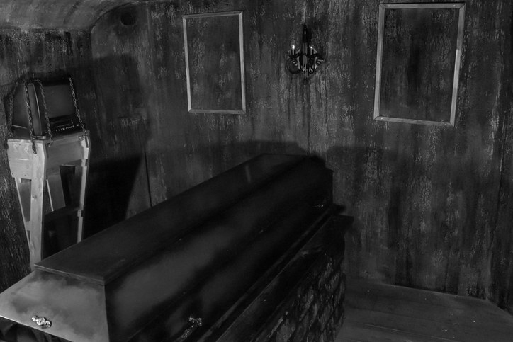 A casket in a dark room