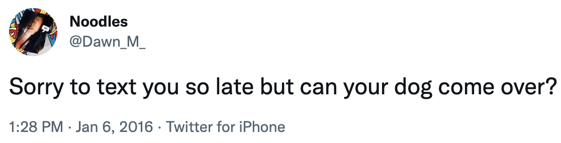 sorry to text you so late but can your dog come over