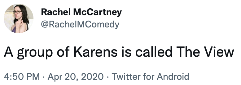 a group of karens is called the view