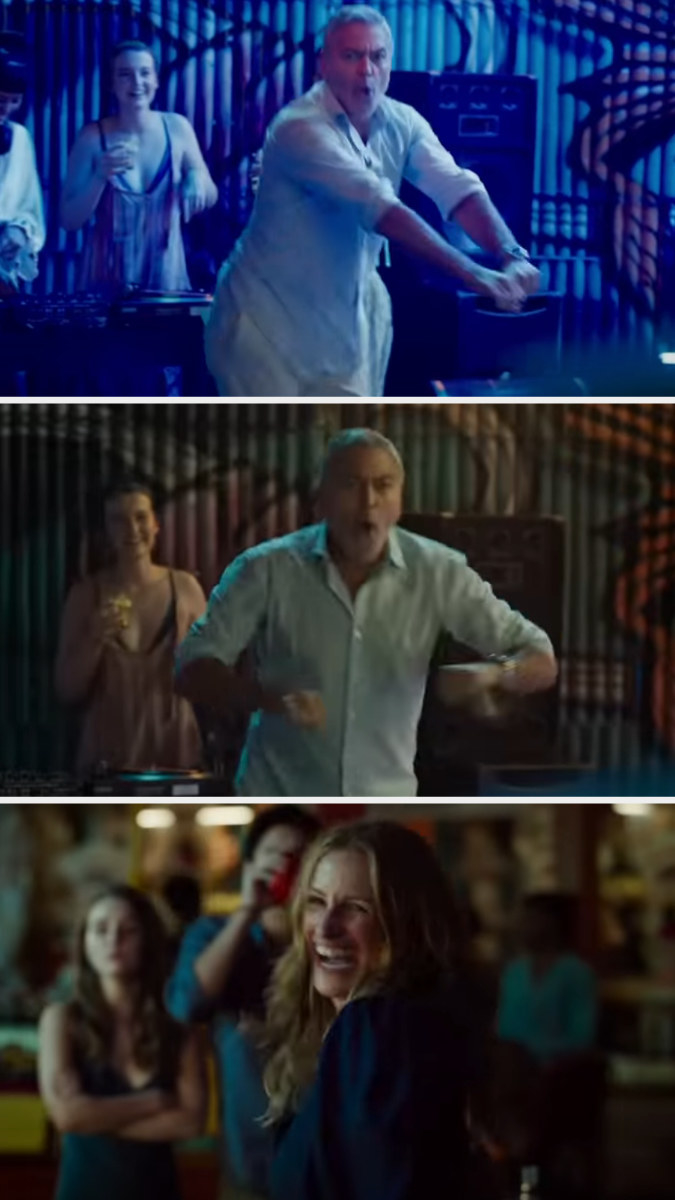 George Clooney and Julia Roberts as David and Georgia dance during a beer pong battle