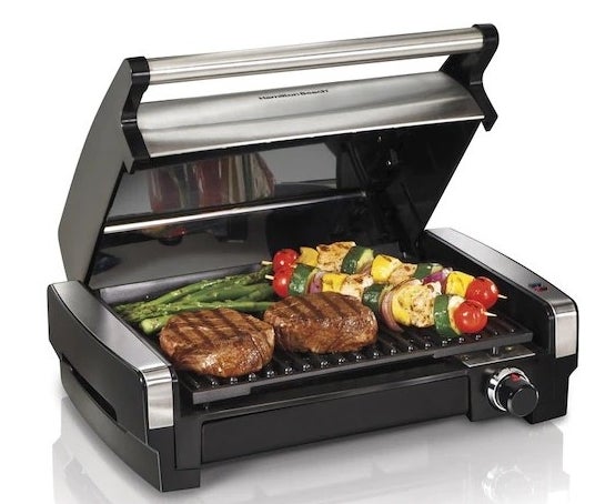 the indoor grill with food on it