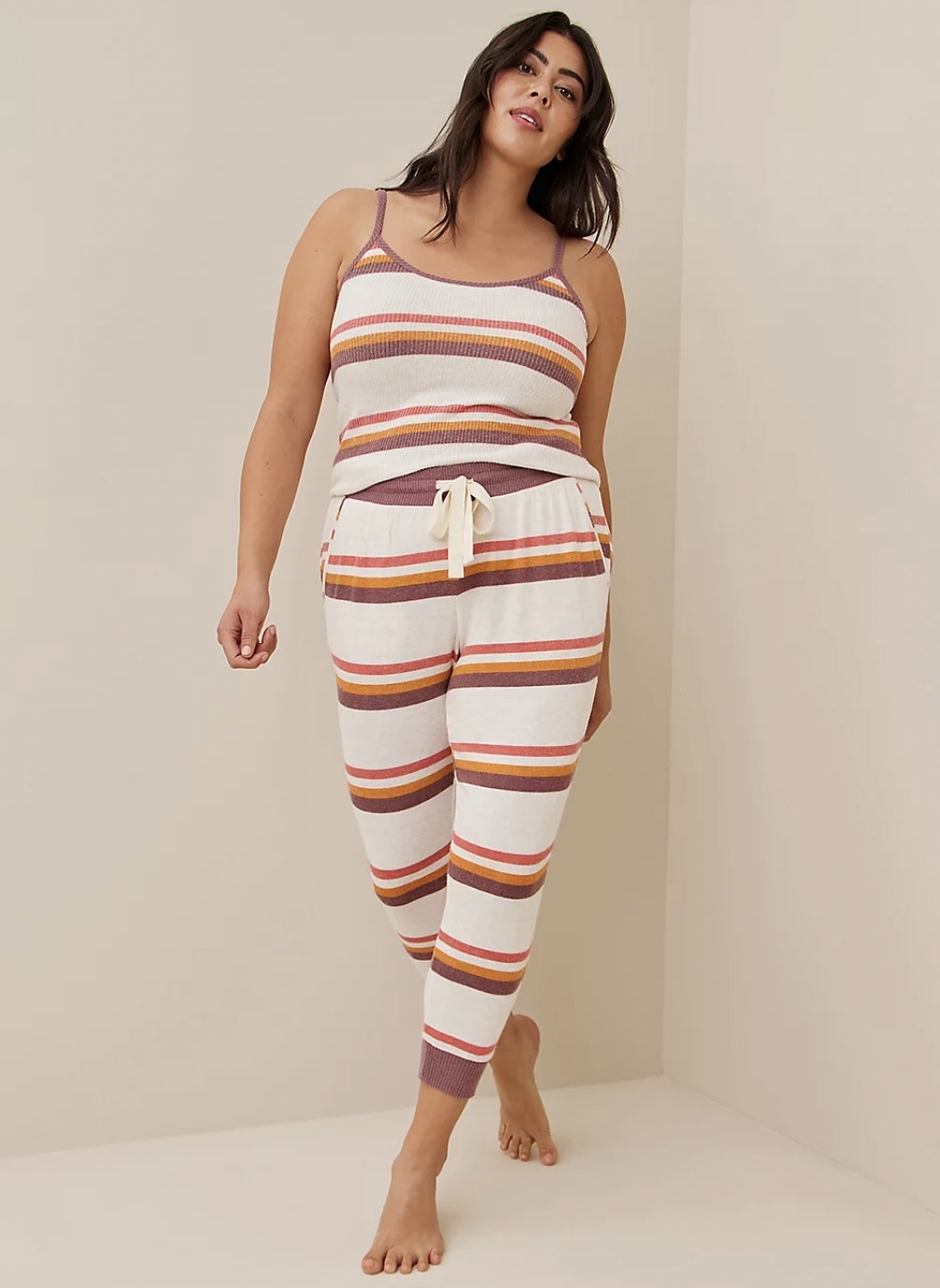 Model in the striped joggers