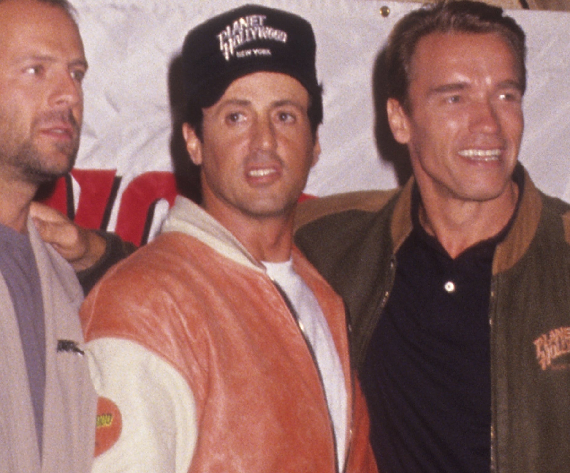 A closeup of Arnold and Sylvester in the 90s