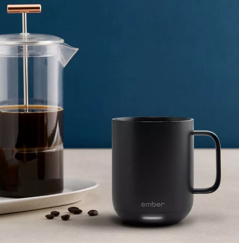 A black temperature controlled smart mug