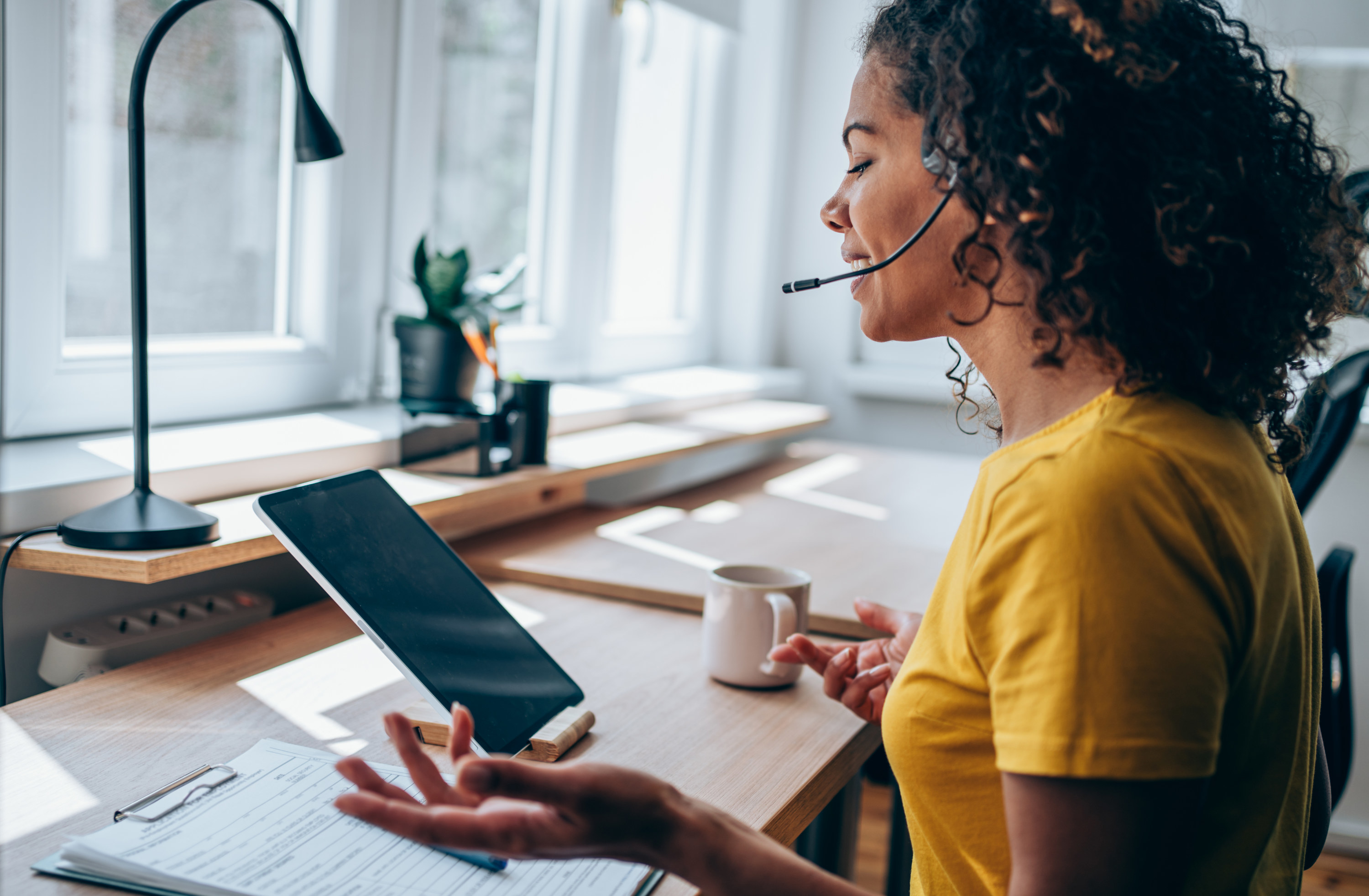 a woman doing her customer service job