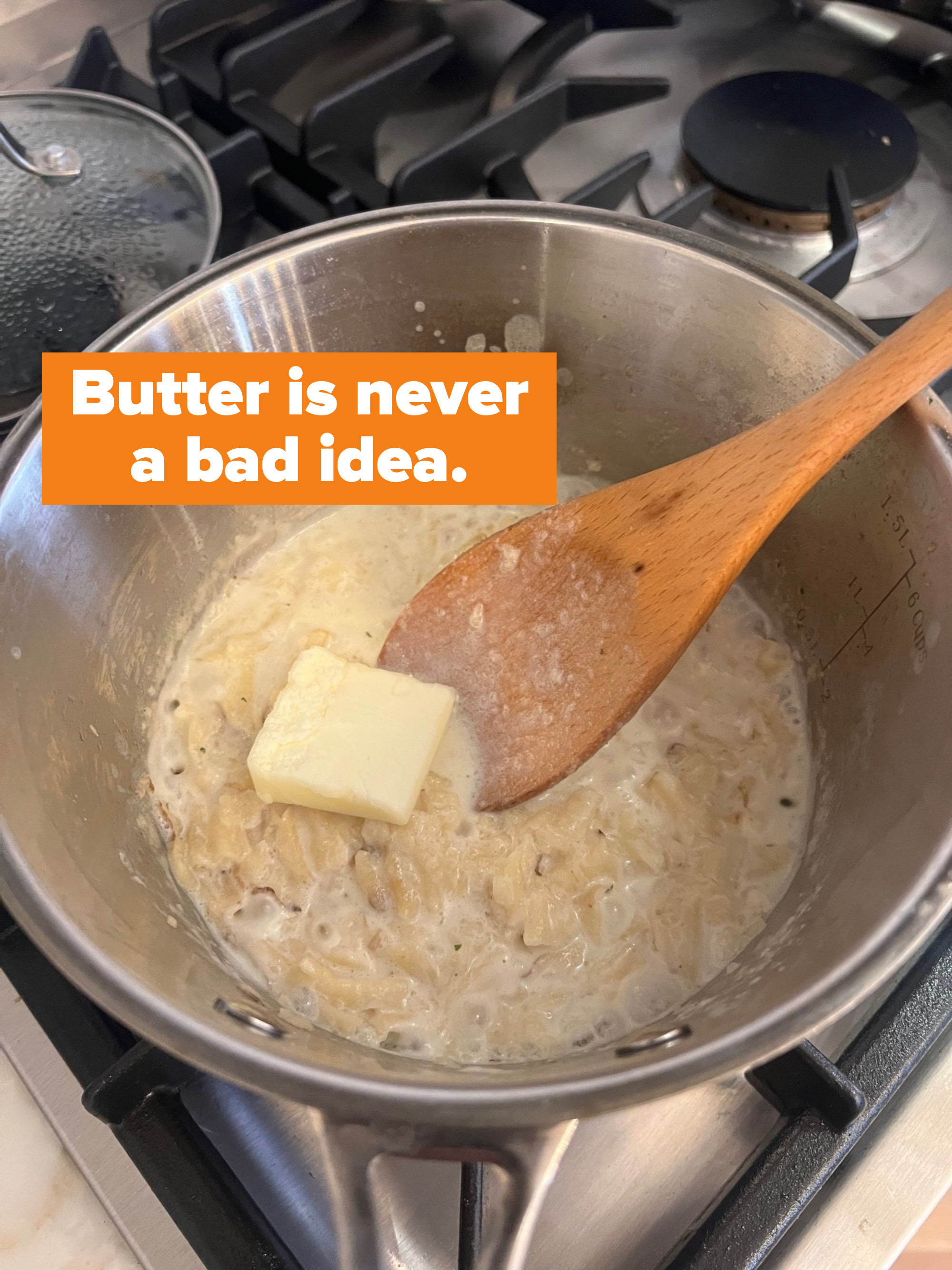 Potato chips and butter in a pot.