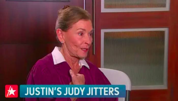 Screenshot of Judge Judy with caption "Justin's Judy Jitters"