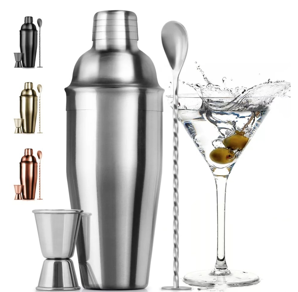 A cocktail shaker and tools