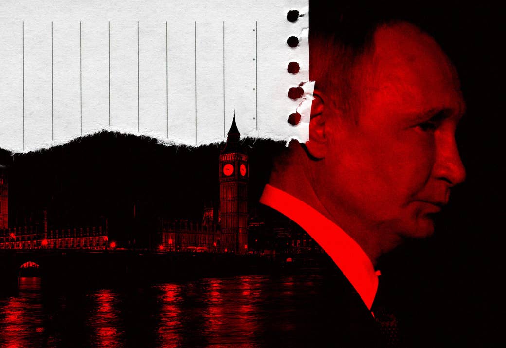 Art featuring Vladimir Putin and London in red tones