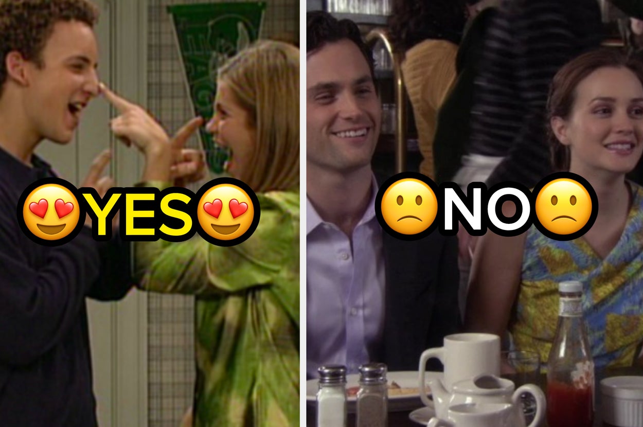 Corey and Topanga touch each other noses and Dan Humphrey sits next to Blair Waldorf