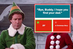 Buddy the Elf furrowing his brows, concerned, next to the quote bye, Buddy, I hope you find your dad