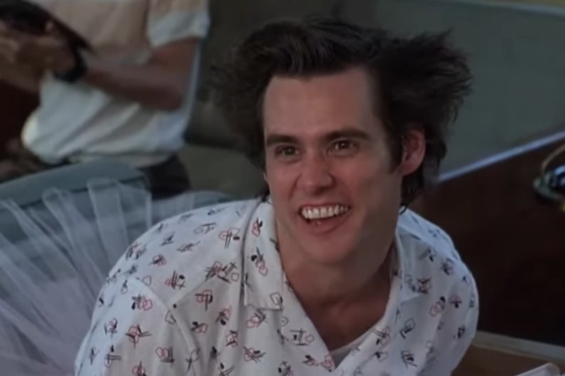 Jim Carrey as Ace Ventura in a mental hospital