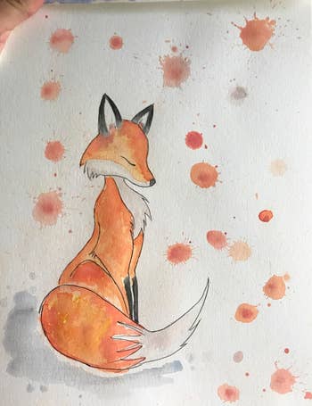 a reviewer's painting of a fox made with a watercolor pen
