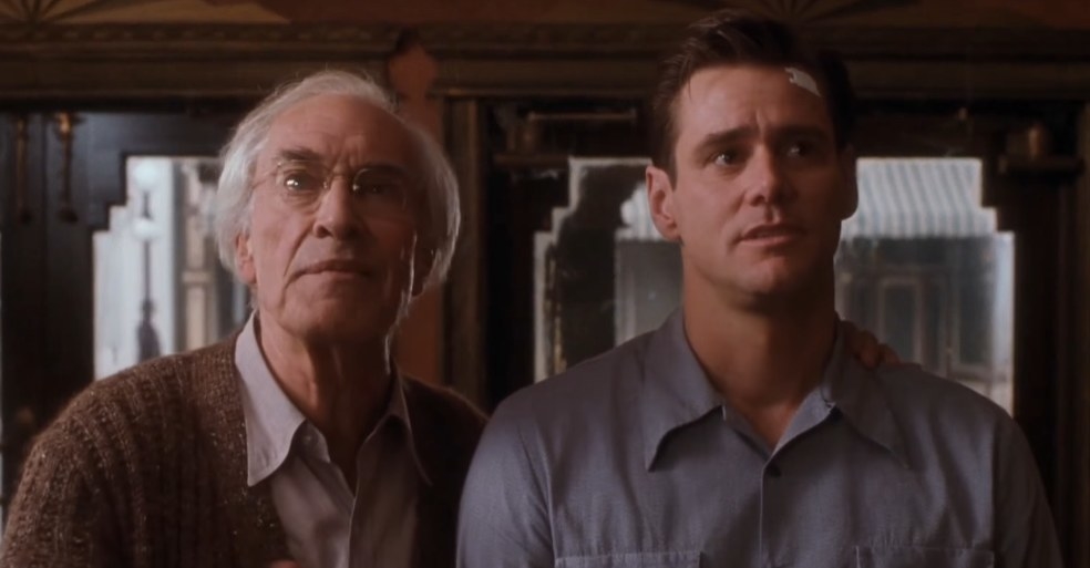 Jim Carrey and Martin Landau as Peter and Harry standing together as they entered the theater