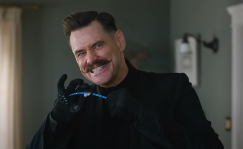 Jim Carrey as Doctor Robotnik speaking to someone about Sonic