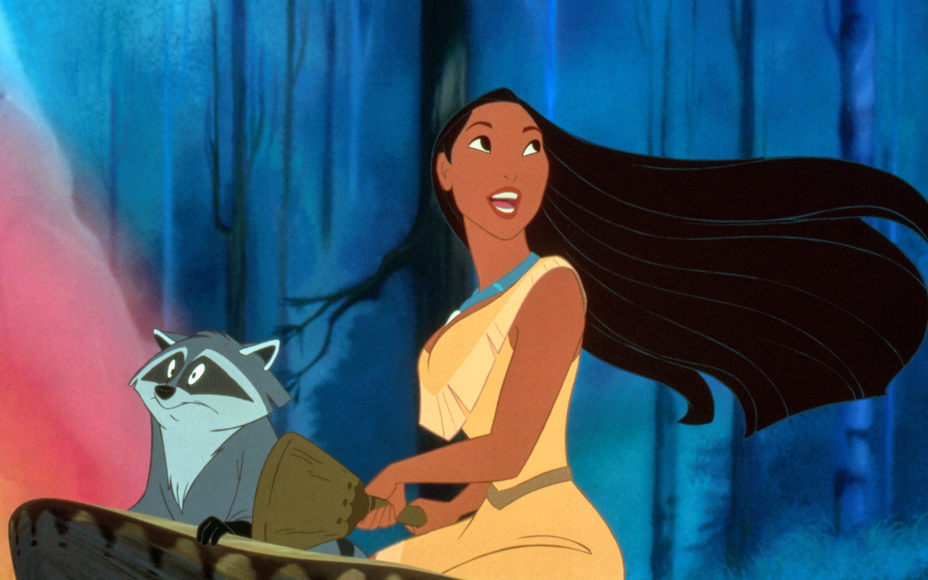 Pocahontas singing with a raccoon