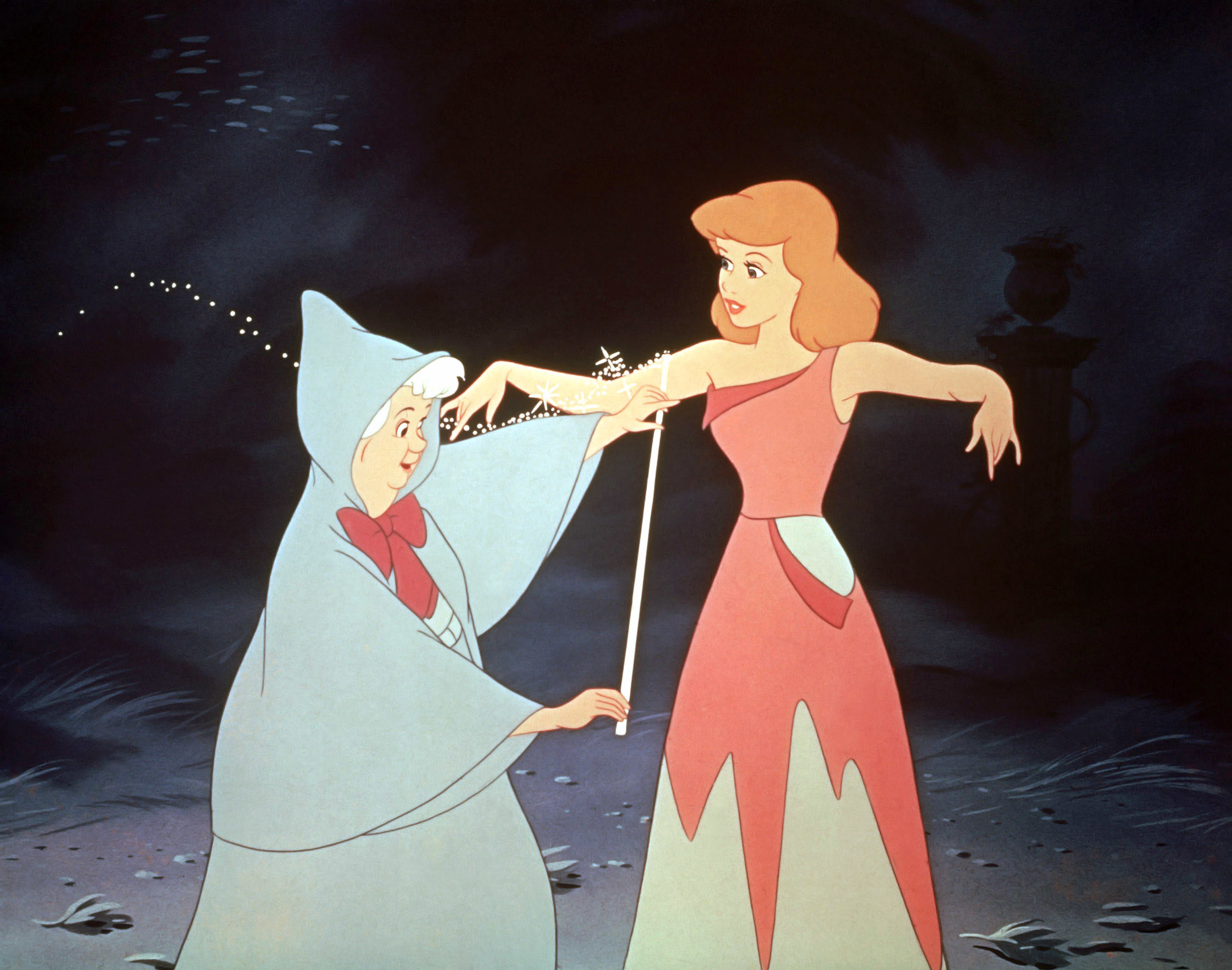 Cinderella being transformed by her fairy godmother