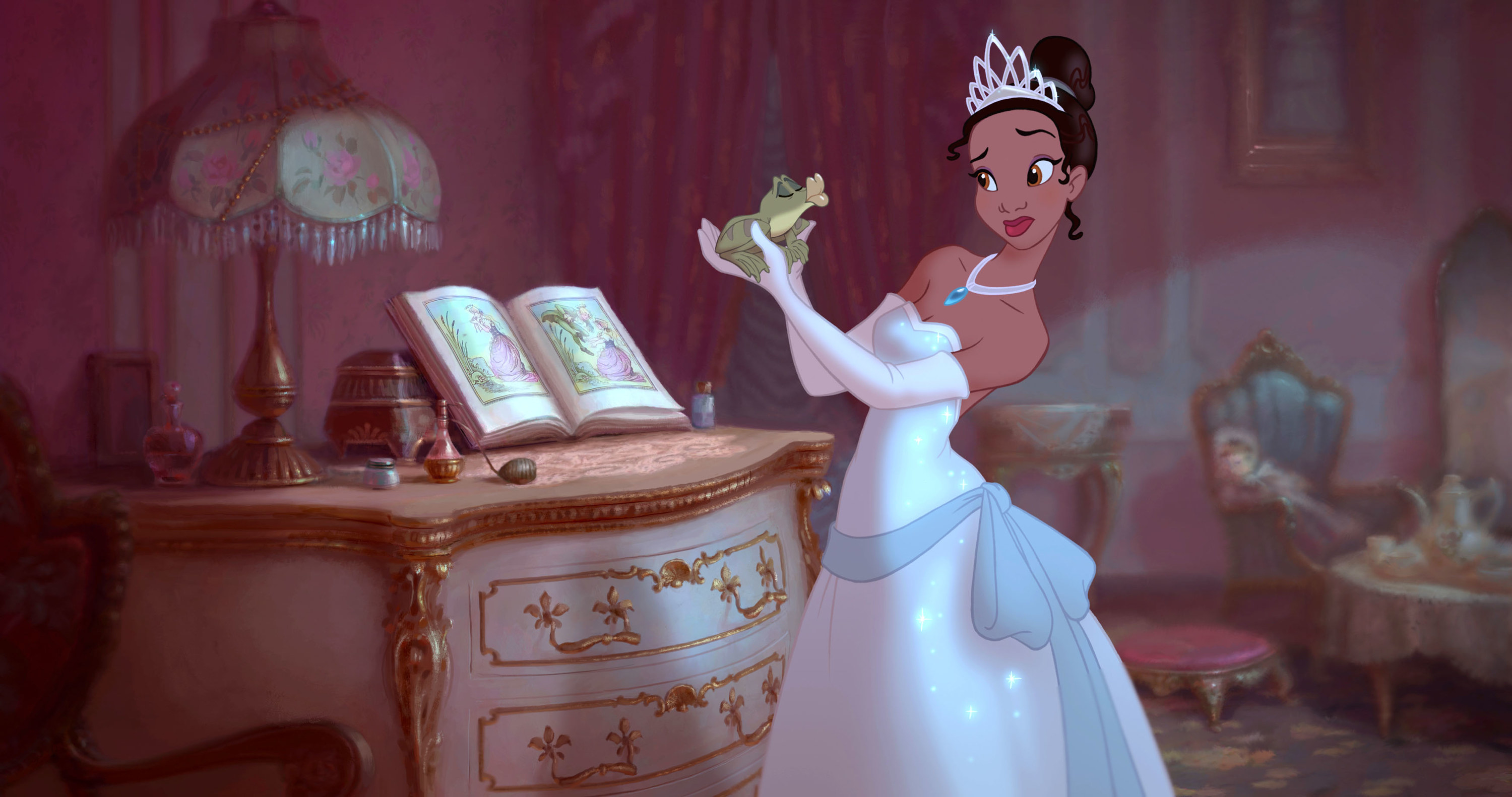 a princess holding a frog