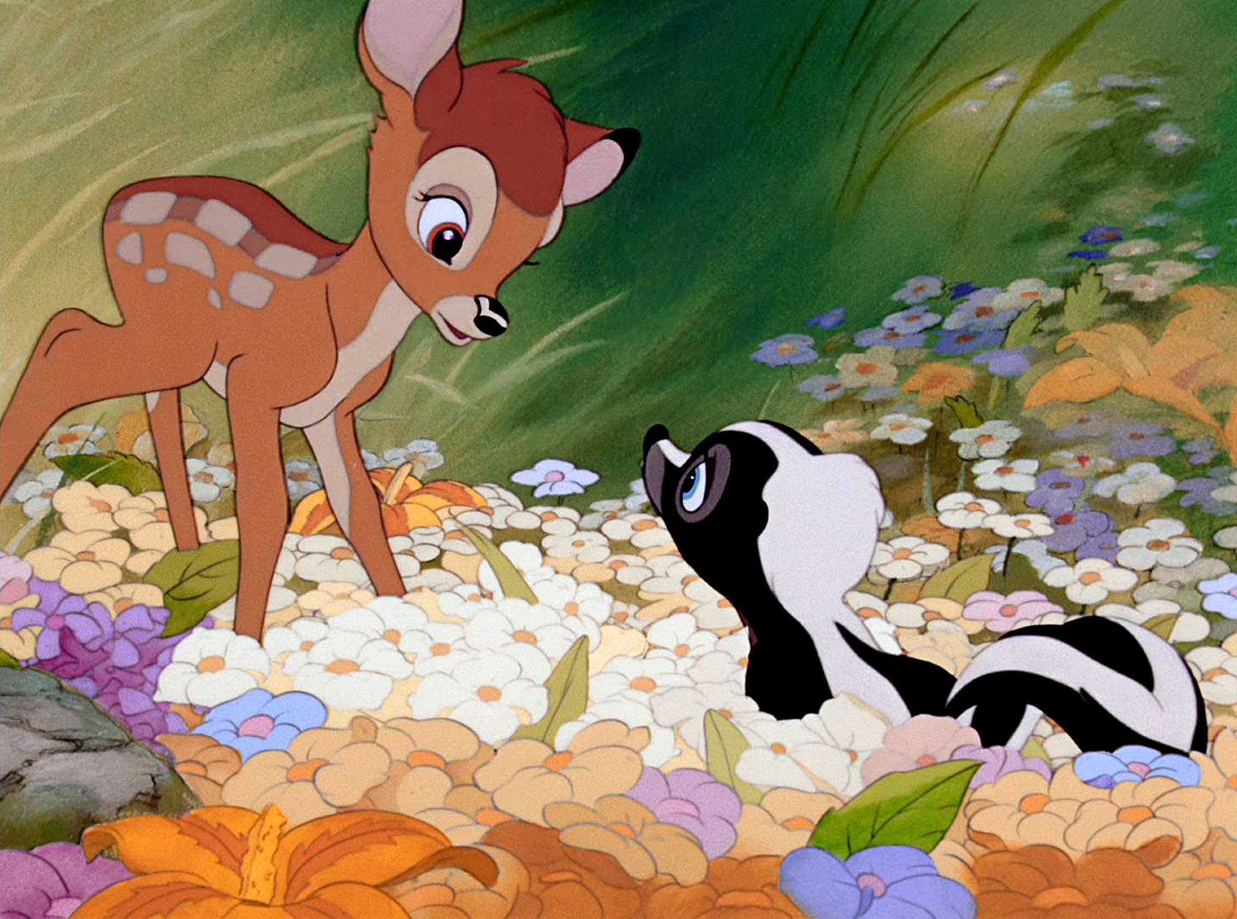 Bambi talking to a skunk