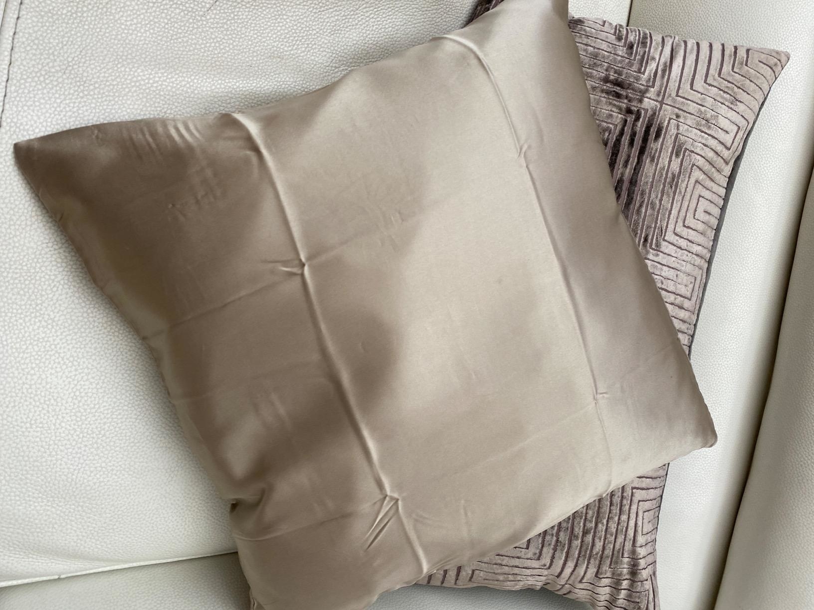 Reviewer&#x27;s square pillow in grey silk pillowcase