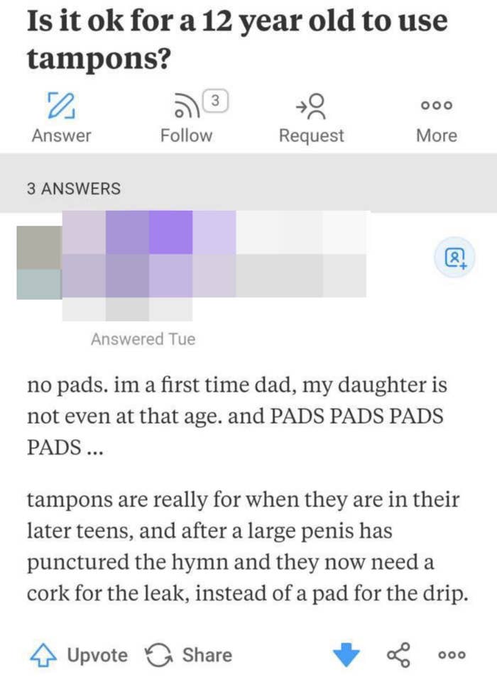 &quot;tampons are really for when they are in their later teens...&quot;
