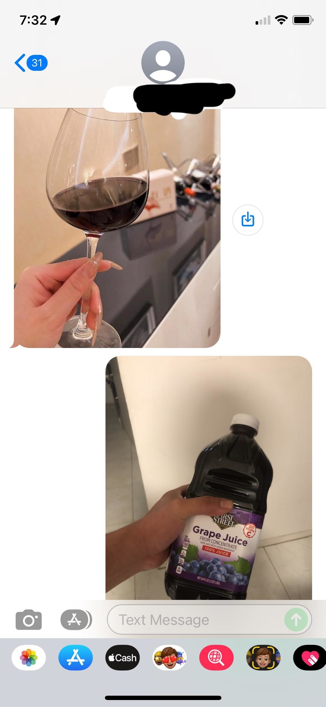 wrong number text of someone sending a glass of wine and the other person sends a bottle of juice