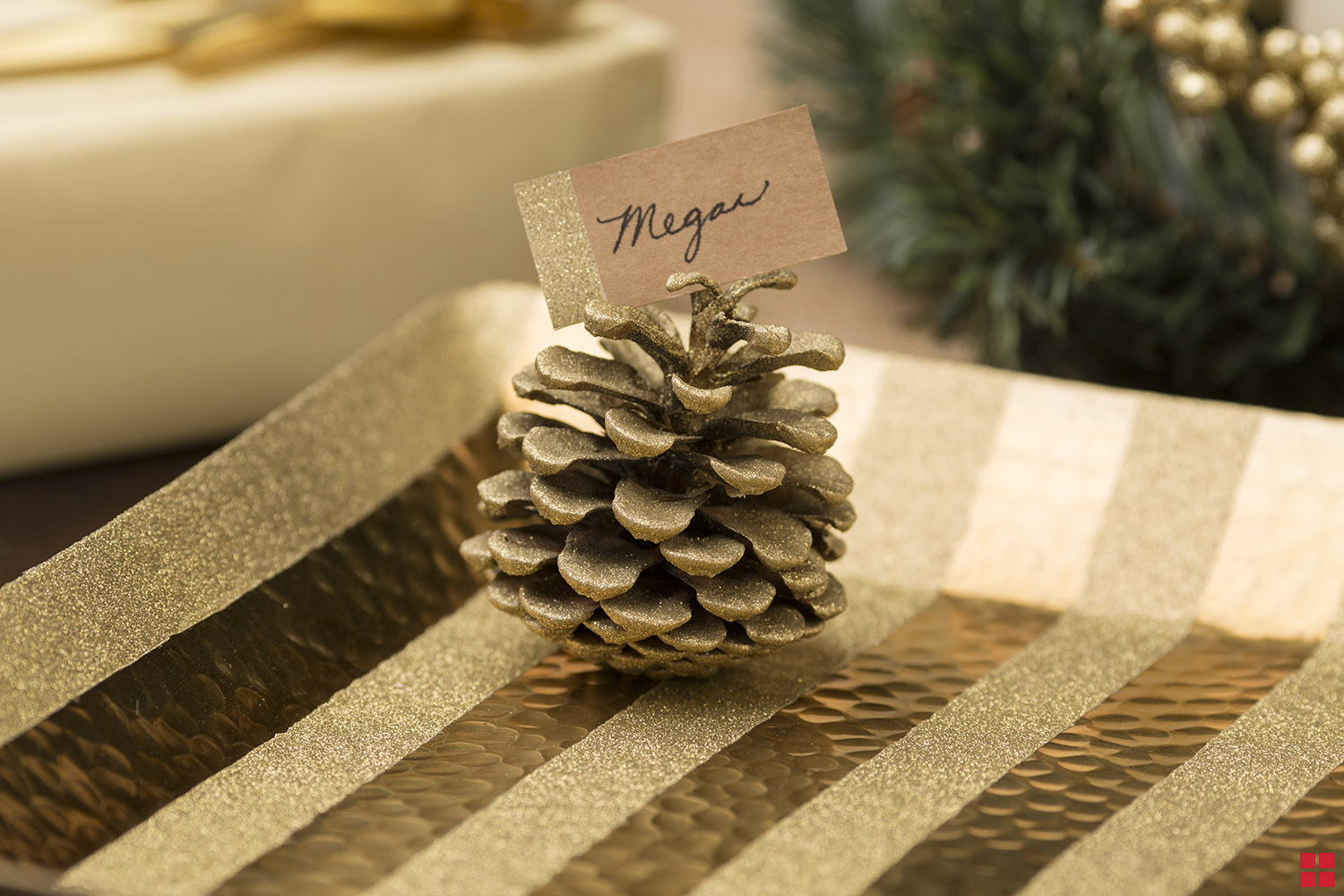 pine cone used as a place card holder