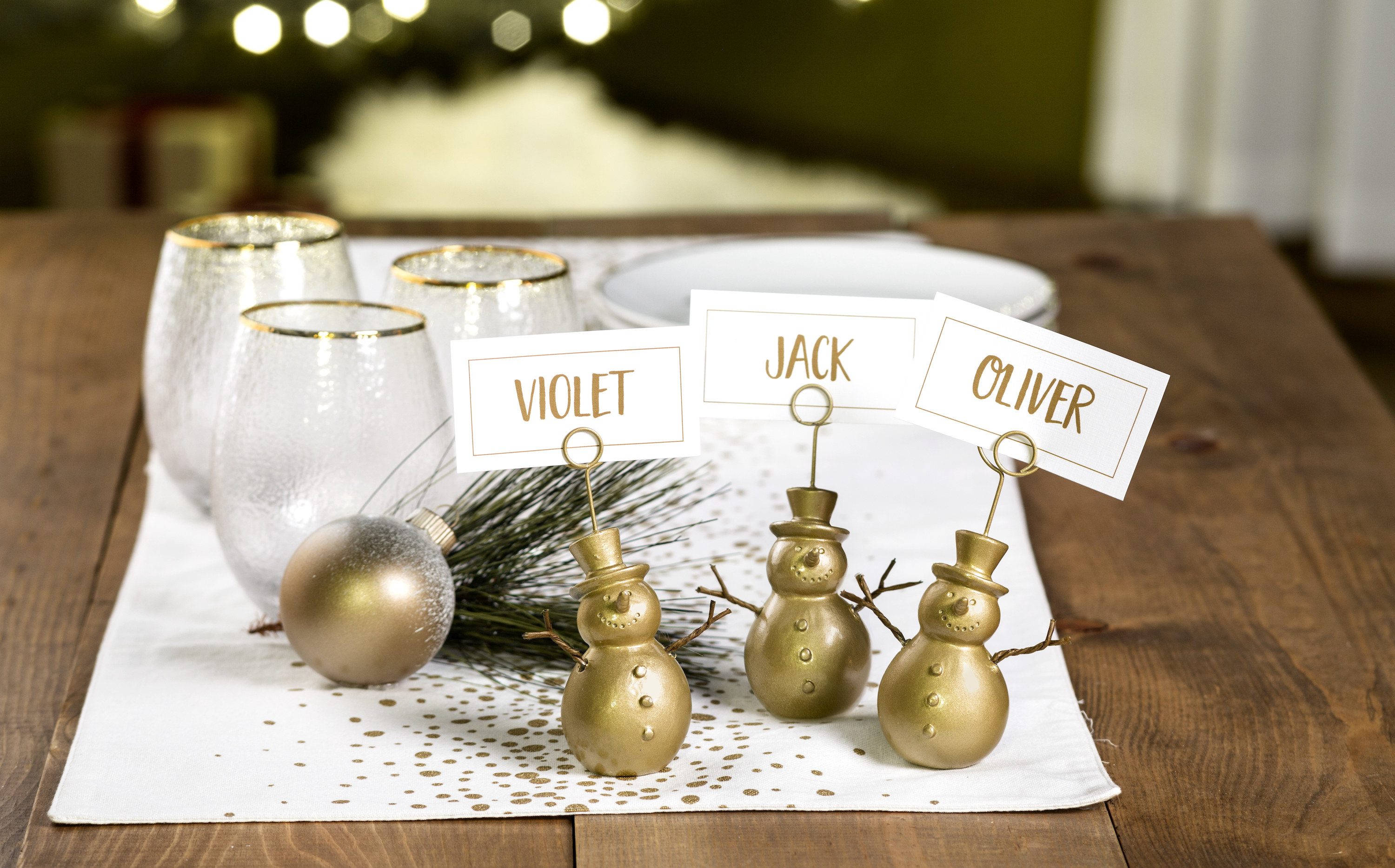 three snowman place card holders